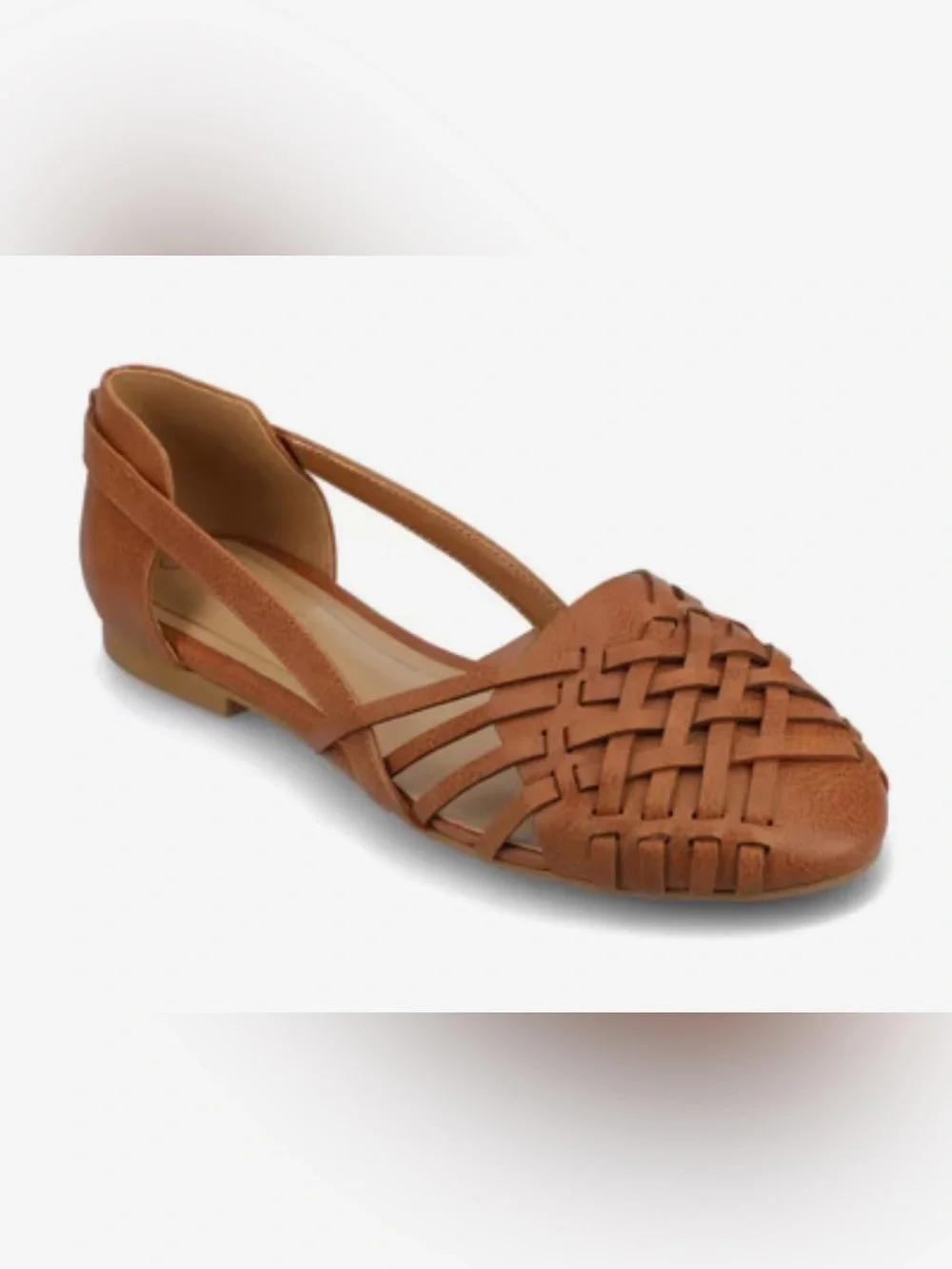 JOURNEE Huarache Woven Slingback Flat Sandals size 9.5 GUC cognac